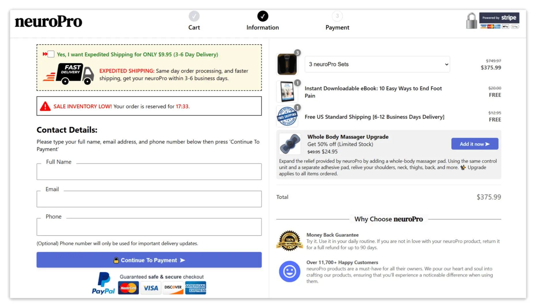 NeuroPro Foot Massager secure checkout page